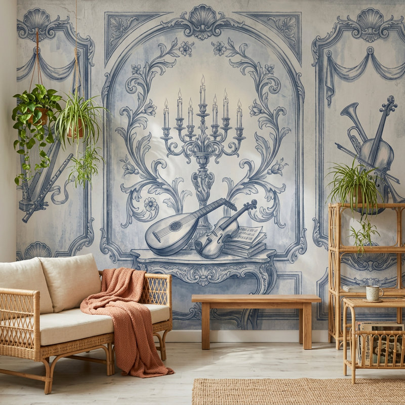 Adhésif mural bleu Toile, 100 po x 96 po, Peler et coller
