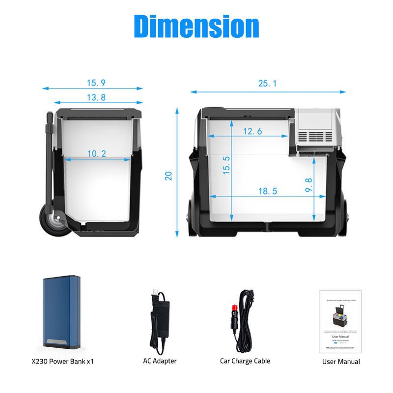 42Qt Portable Refrigerator Freezer Car Freezer with Battery and 6'' off-Road Wheels, 12V,45W Cooler Freezer,Low Noise,1 Year Warranty