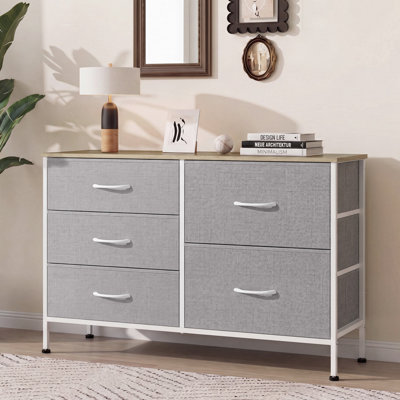 Chaseburg 5-Drawer Dresser With Wooden, 39.4'' Wide Bedroom Dresser With Steel Frame, Chest of Drawers For Bedroom, Hallway