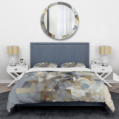 Ensemble de housse de couette en microfibre / polyester Beige et gris