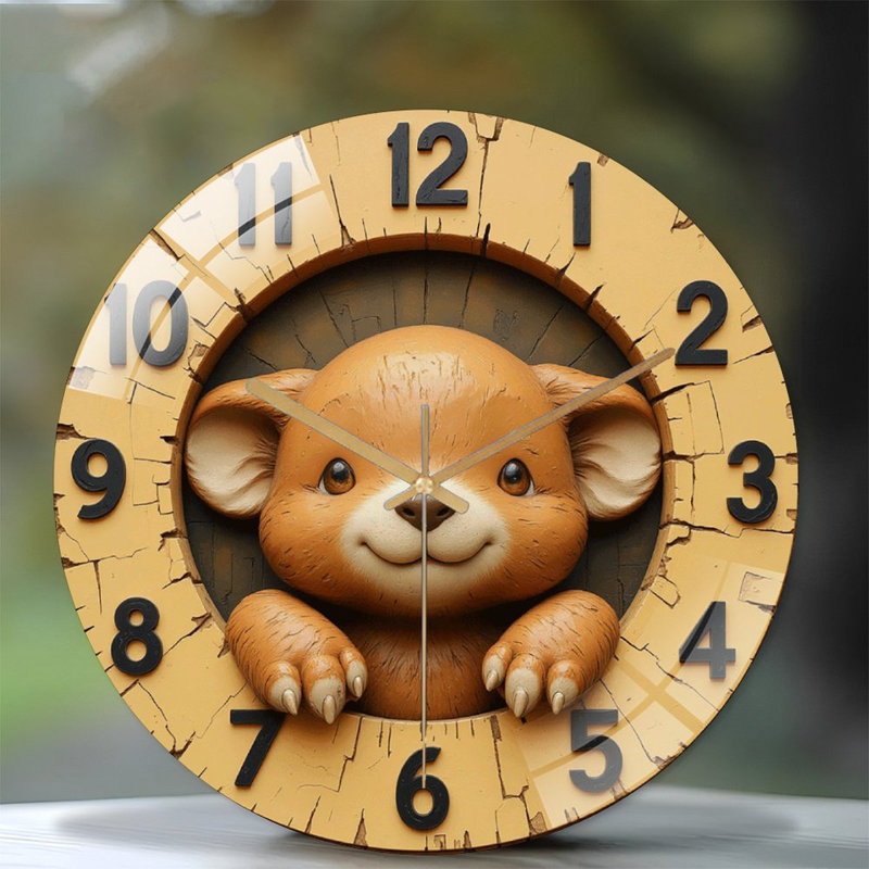 Mignonne horloge murale décorative avec ours pour la maison - Horloge murale moderne en verre 12 po
