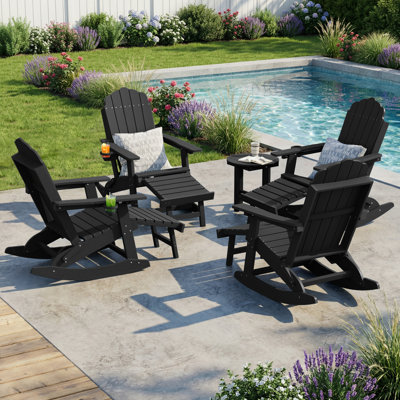 Chaise berçante pliable en PEHD toutes saisons avec repose-pieds rétractable Adirondack