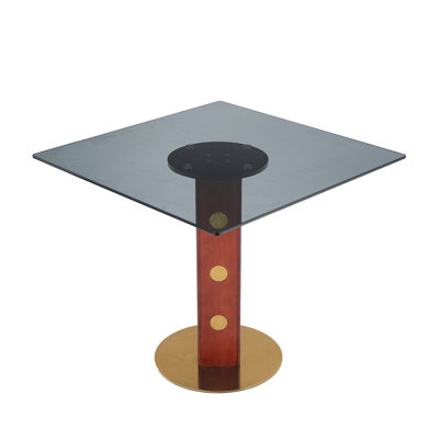 Table carrée en verre trempé 33,5 po avec pieds en bois et base dorée Brookfield Modern