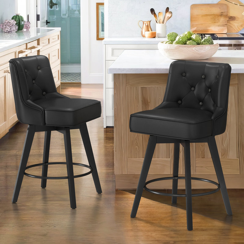 Bianny Swivel Upholstered Counter Stool, Black/Faux Leather