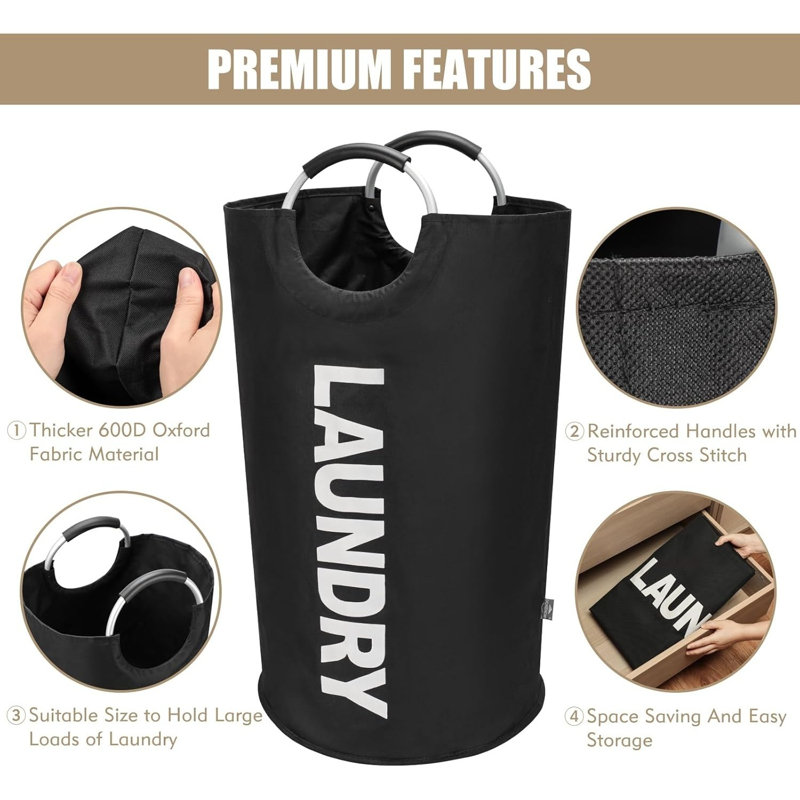 Laundry Basket 115 L Foldable Fabric With Handle Black, Black