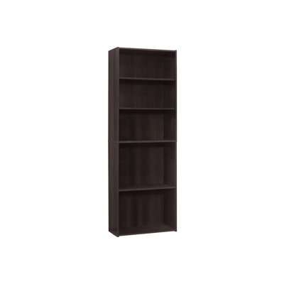 6 Tier Bookshelf Bookshelf, 72" Tall, Office Bedroom Utility Shelf, Brown Laminate, Transitional Style, 3 Adjustable Shelves & 2 Fixed, Space Saving, Elegant Finish, Tipping Hardware For Security,