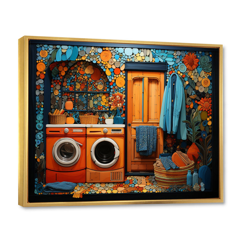 Laundry Popart Room - Laundry Wall Art, 24" H x 32" W x 1" D, Gold Floater Framed