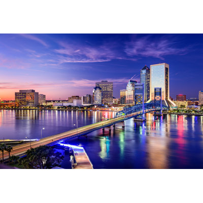 Jacksonville, Florida, USA Skyline At Night par - Photographie de toile tendue