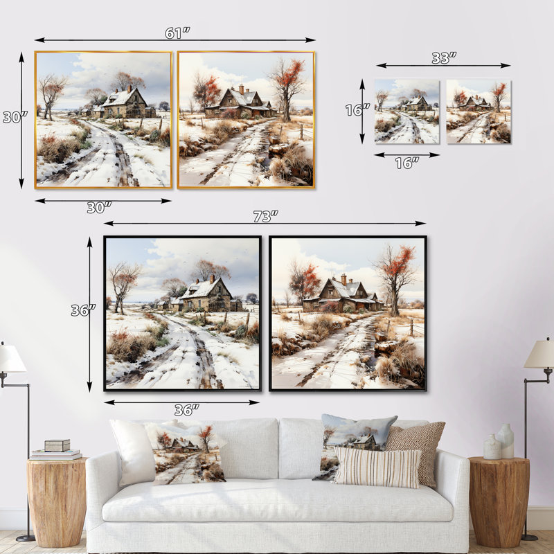 Hiver campagne campagne dévoilée - ensemble de 2 collages carrés de ferme, H 16 po x l 33 po, Toile tendue