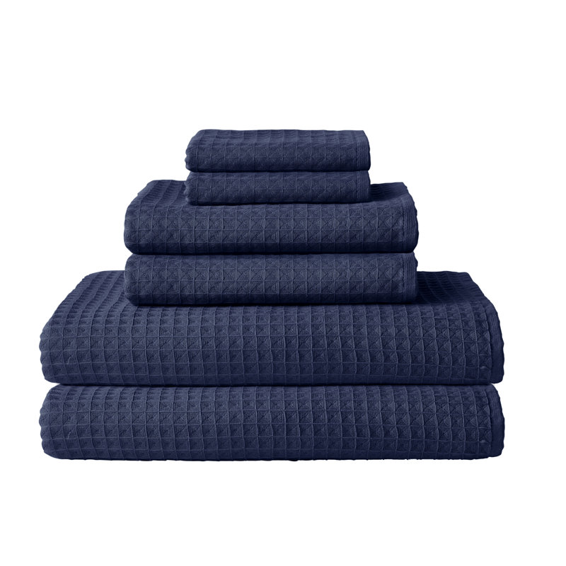 Serviette de bain 100% coton Waffle Twist, Bleu, Ensemble de serviettes de bain 6 pièces