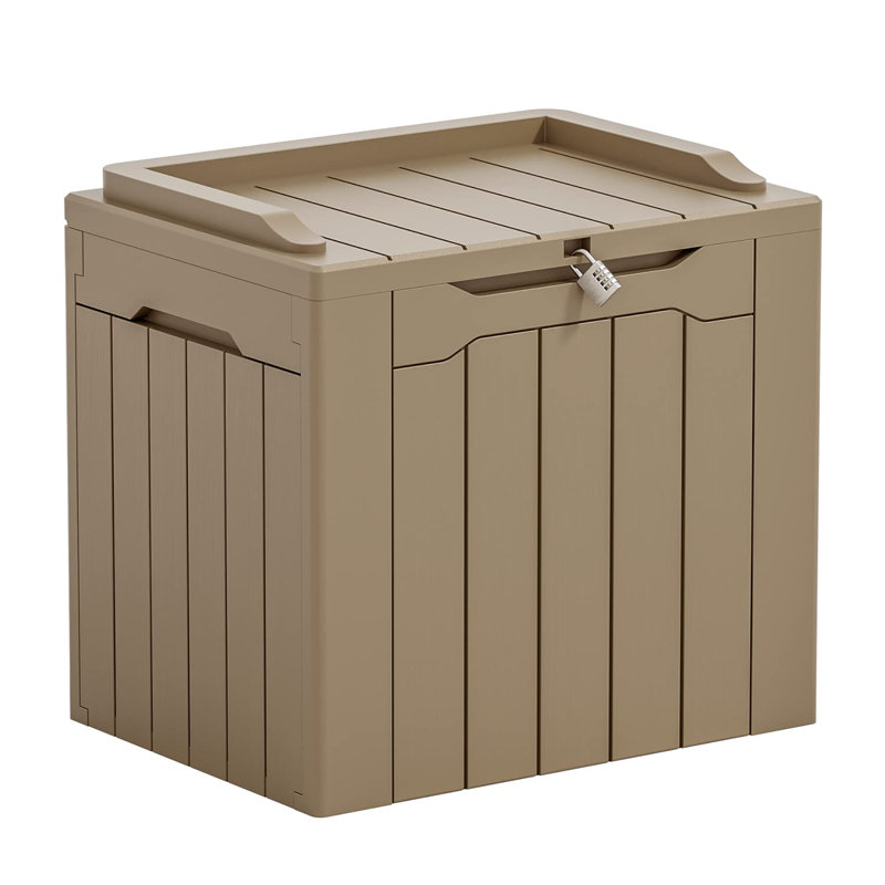 East West Furniture 22.04'' W 31 Gallons Water Resistant Resin Deck Box, Light Coffee