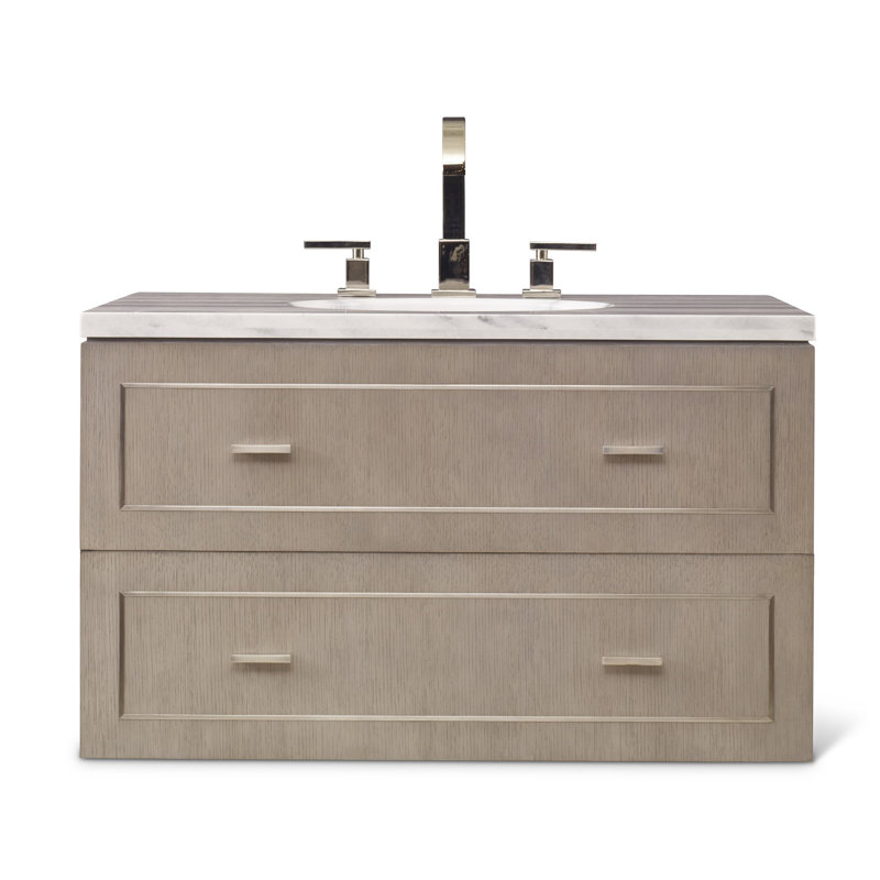 Albany 36'' Gray Single Wall-Mount Bathroom Vanity with Marble Top