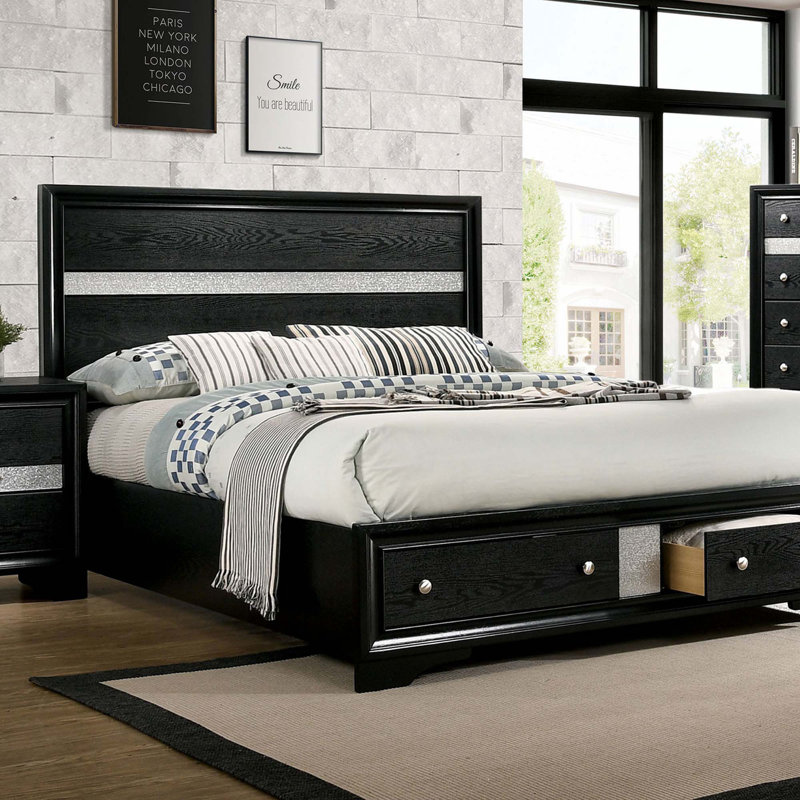 Tête de lit à panneau 1Pc avec tiroirs, beaux meubles de chambre à coucher (lit seulement), Noir, Grand