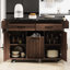 Îlot de cuisine avec poubelle, table à abattants, tablette ajustable, étagère à épices, porte-serviettes brun-1370870831