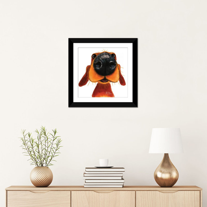 Shirley Macarthur «Nosy Nando», reproduction sur toile tendue, H 24 po x l 24 po x P 1 po, Papier d'art encadré noir, Blanc