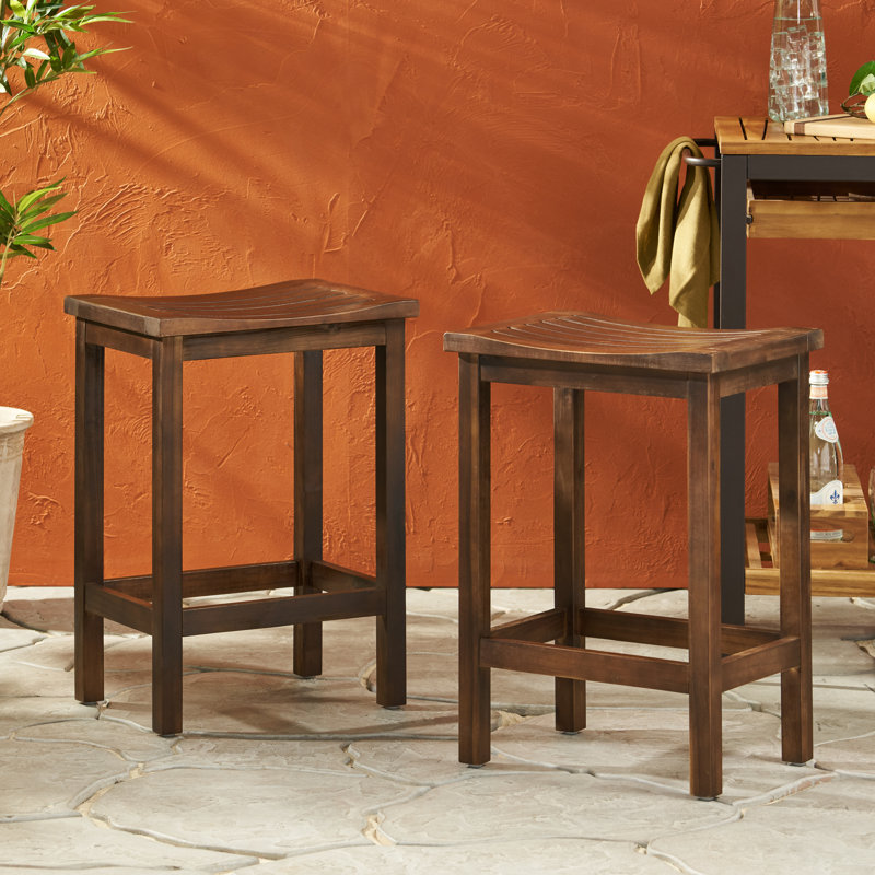  Tabourets de bar en bois, ensemble de 2, tabourets de comptoir à dossier sans siège pour cuisine et patio, teck