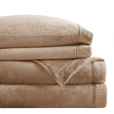 4 PCS Queen Micro Plush Sheet Set Taupe