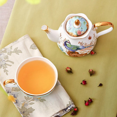 Tea for One Bone China Teapot & Cup Set - Steady Pour, Stackable, Vintage Phoenix Peony Gift for Women