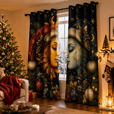 2 pièces de soleil céleste et déesse de la lune, conception de rideaux bloquant le soleil, style fantaisie artistique, portrait de visage mystique obscurcissant, décoration festive des Fêtes pour la vie pour la maison Dector