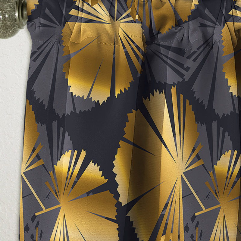 Golden Tropical Pattern III - Abstract Mid-Century Modern Blackout Curtain Single Panel, 52" W x 120" L