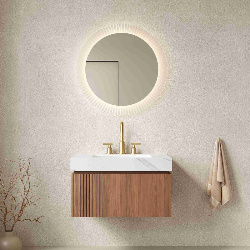Meuble-lavabo mural, Chêne brun, 30", Blanc de Carrare
