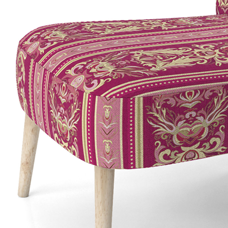 Chaise d'appoint rembourrée à motif mauve et doré