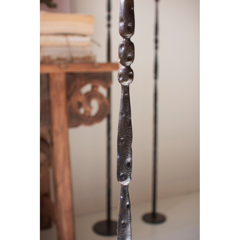 Set of Three Metal Taper Candle Holders Tall Forged Iron Antique Brass Finish Decorative Floor Decor Accent