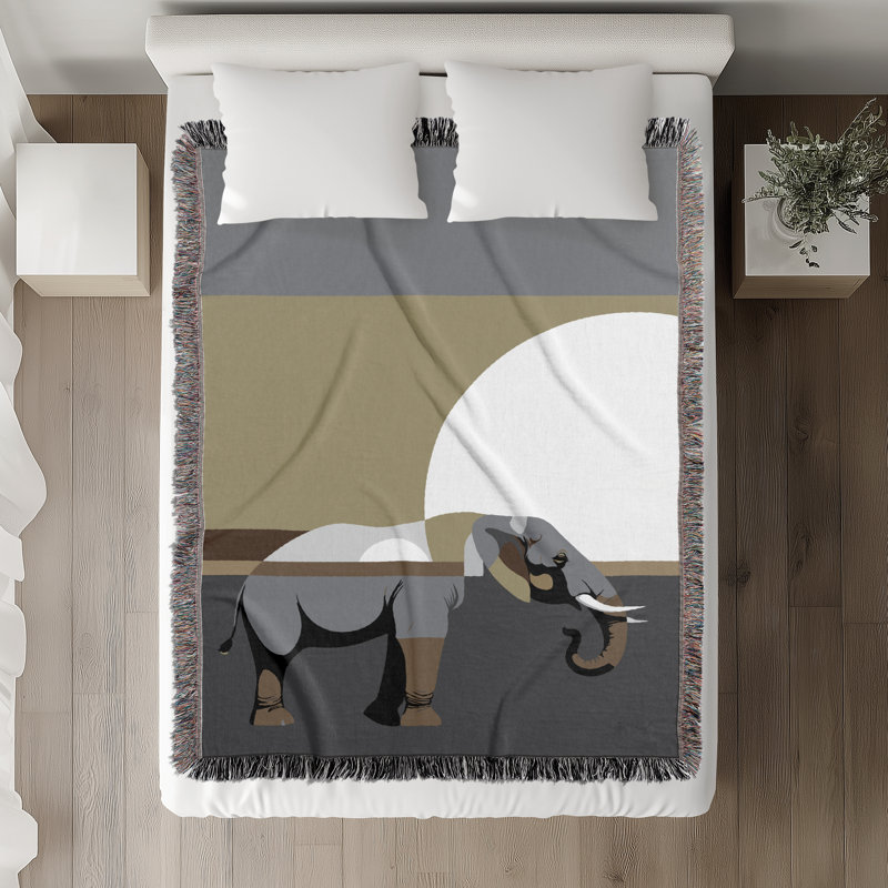 Jeté en mélange de coton éléphant Carney, L 60 po x l 50 po, Gris/doré