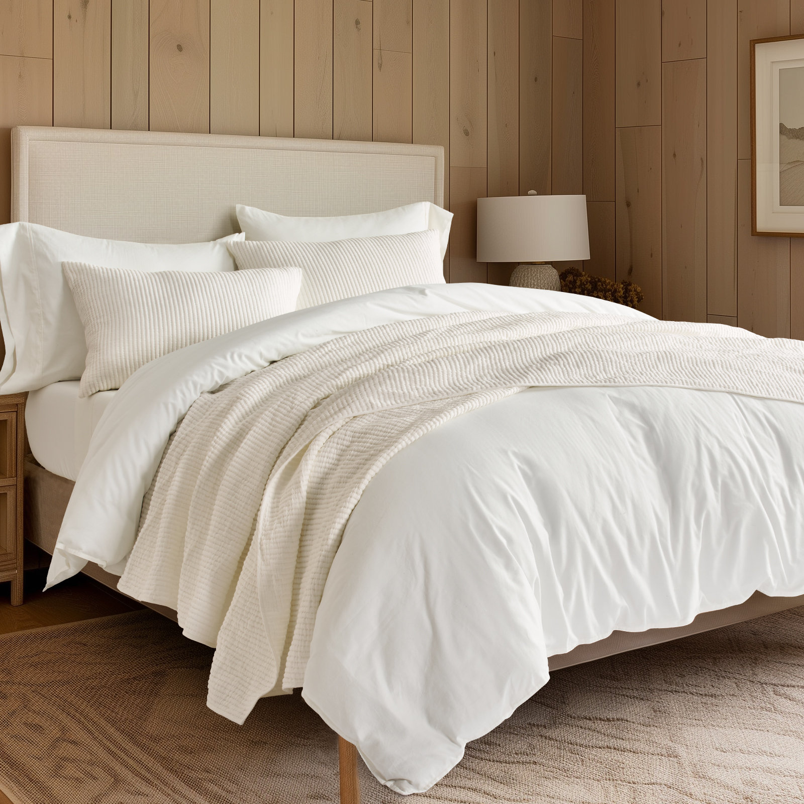 Ribbed Cotton Coverlet Set, King Quilt + 2 King Shams, Fog Gray
