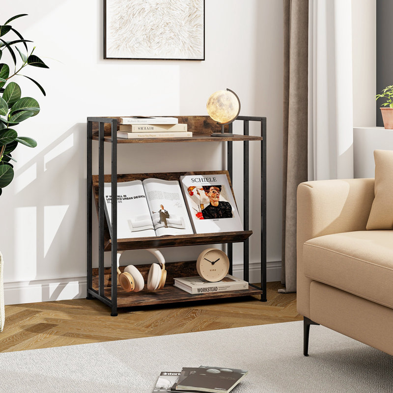 Industrial Black Metal 3-Tier Adjustable Bookshelf