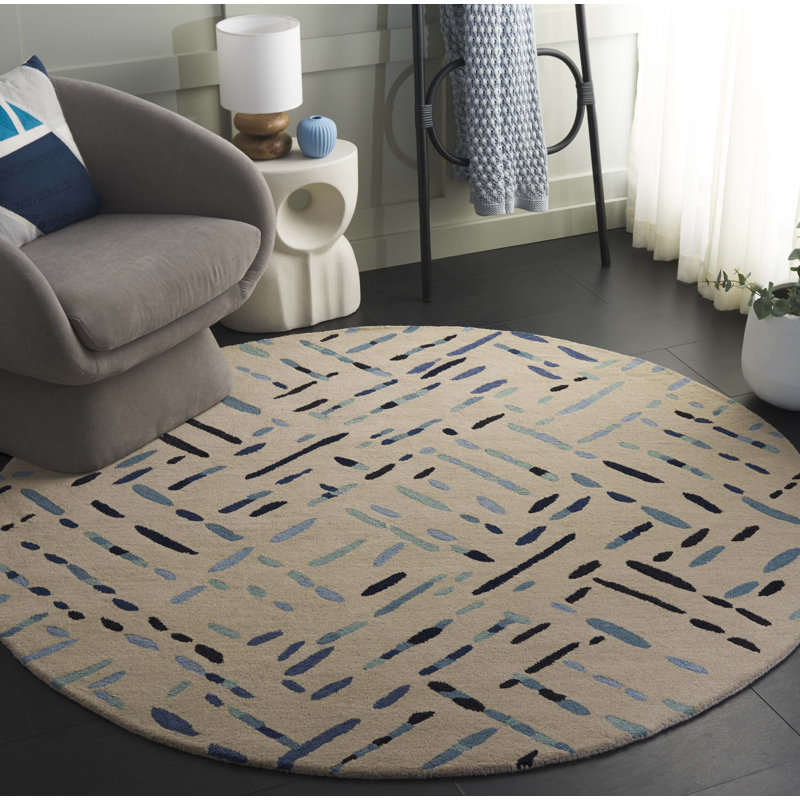 Kamdin Hand Tufted Wool And Cotton With Latex Abstract Rug, Round 6'