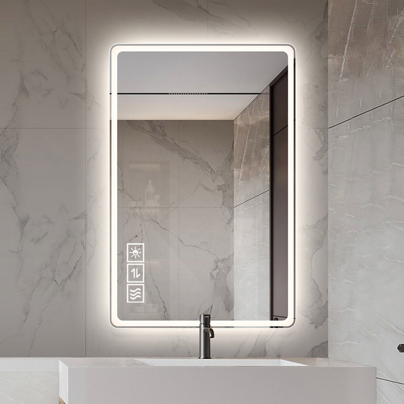 Miroir de salle de bain avec lumières à DEL avant et rétro-éclairé, anti-buée, pour miroirs de salle de bain à fixation murale, 3 couleurs et 5 niveaux de luminosité, horizontal / vertical