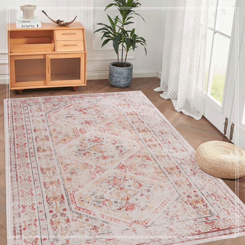 Beige Area Rug, Washable Rug, Low-Pile, Non-Slip, Non-Shedding, Foldable, Kid & Pet Friendly - Area Rugs For Living Room, Bedroom, Kitchen, Dining Room Rug - Perfect Gifts, (Beige)
