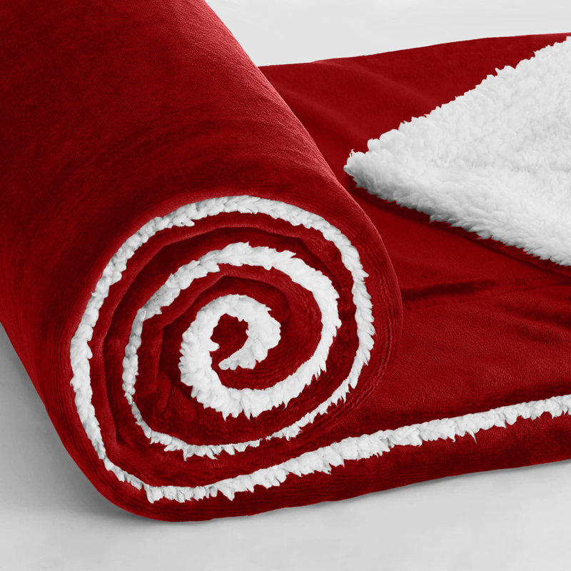 Misuzu Super Soft Reversible Sherpa Fleece Blanket, Burgundy, Single