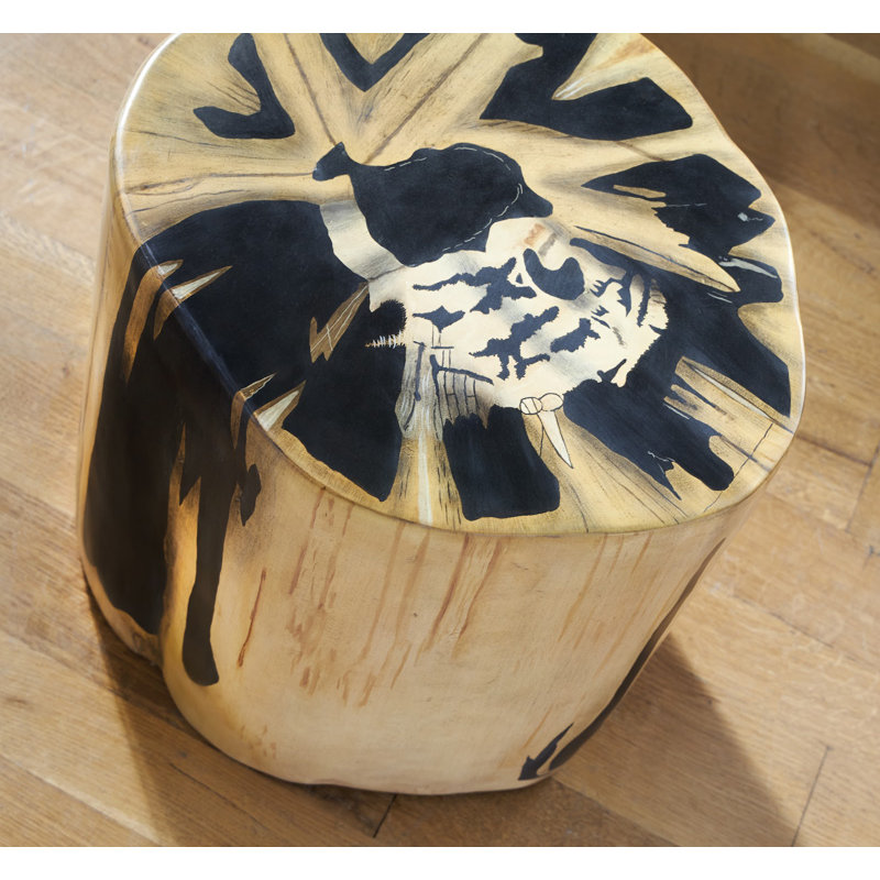 Modern Beige-Brown Petrified Wood-Effect Accent Stool