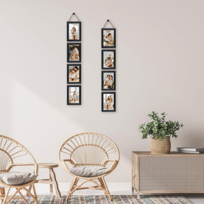 4-Pack 4X6 Hanging Collage Picture Frames With Hemp Rope - Textured Black Vertical Wall Decor, Easy Install Rotating Lock Tabs, Multi-Photo Display For Rustic Home & Gift