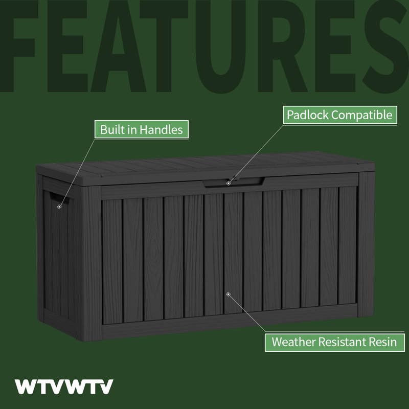 90 Gallons Water Resistant Resin Lockable Deck Box, Outdoor Weather-Resistant Resin Storage Deck Box, Large Lockable Capacity, Versatile Deck Outdoor Storage Bench