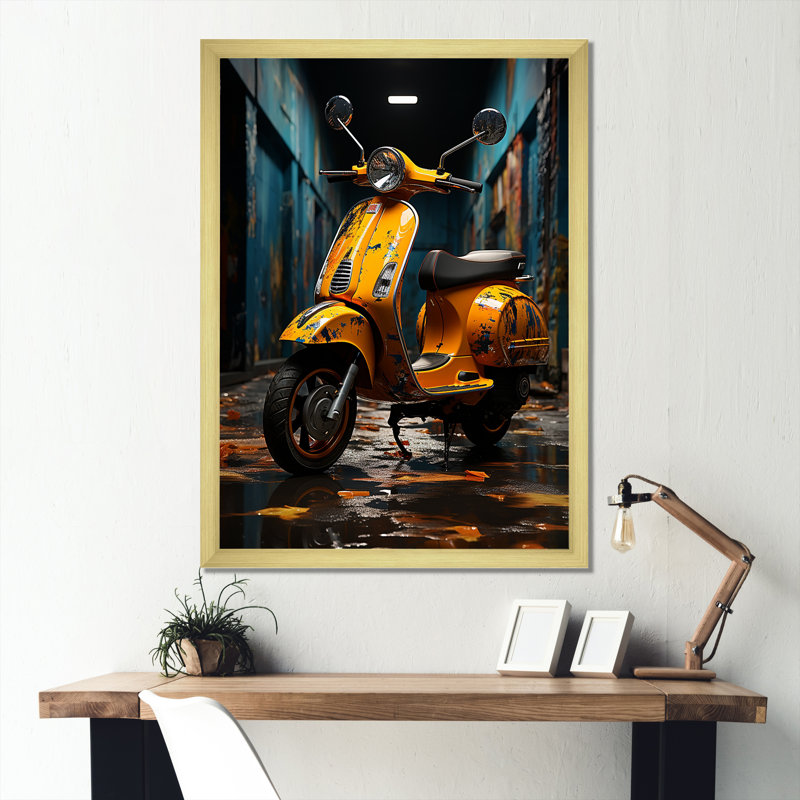 Scooter Escape I sur impression sur toile, Cadre doré simple, H 32 po x l 16 po x P 1 po