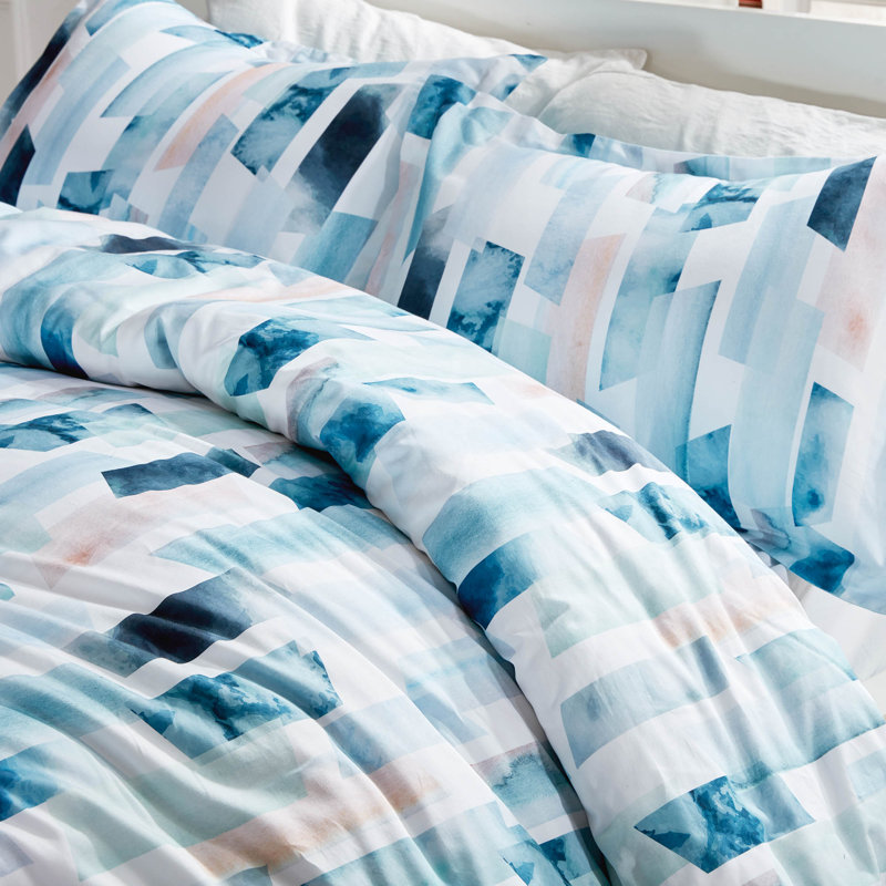 Twill Floral Duvet Cover, Geometry Ink, Twin Duvet Cover + 1 Standard Sham