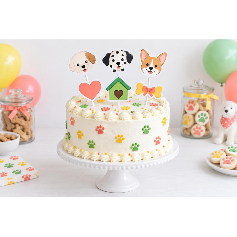 Décorations de gâteau de jour d'adoption de chiot, choix de gâteau d'anniversaire de maison de chien, ensemble de papier cartonné vert corail