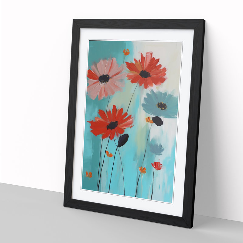 Modern Flowers Mid Century Vol.1 - Picture Frame Print, 34cm H x 25cm W x 2cm D, Walnut