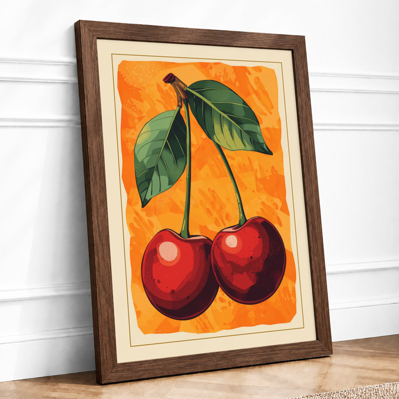 Cherries And Leaves Botanical - Print, Walnut, A1 - 84.1 x 59.4 cm