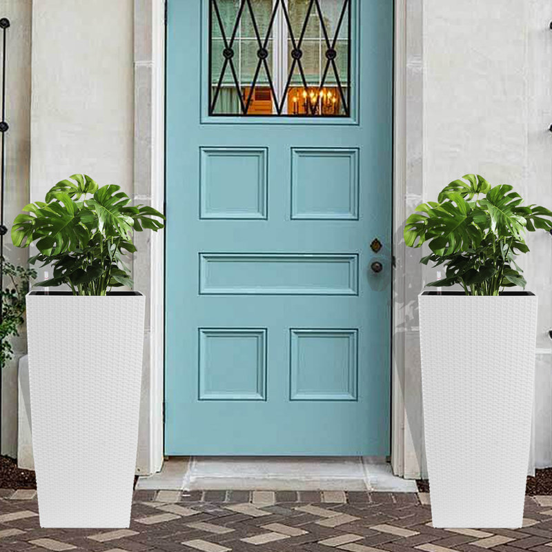 Jardinière d'arrosage automatique de 30 pouces en blanc pour la maison et le patio en plastique avec hydratation de style simple