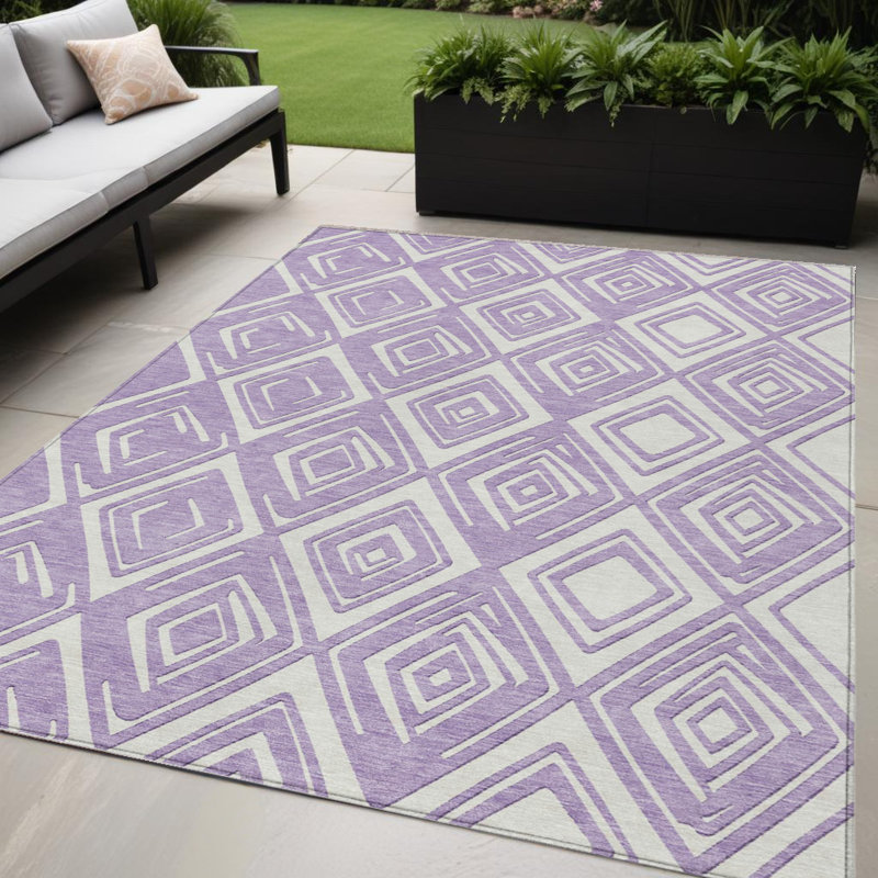 Tapis lavable à motif géométrique lavande et ivoire 5 pi x 8 pi