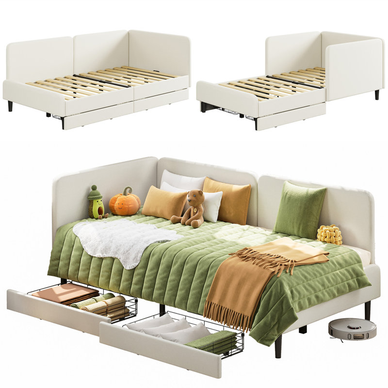 Twin Daybed With Headboard, Cream, Extra-long Twin