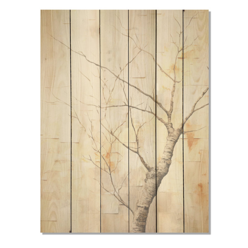 Minimalisme sycomore arbre paysage I - arbre sycomore, art mural sur bois de pin naturel, H 20 po x l 10 po