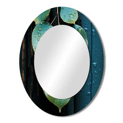 Aqua Leaves Photo Harmony - Green Oval Wall Mirror Decor
