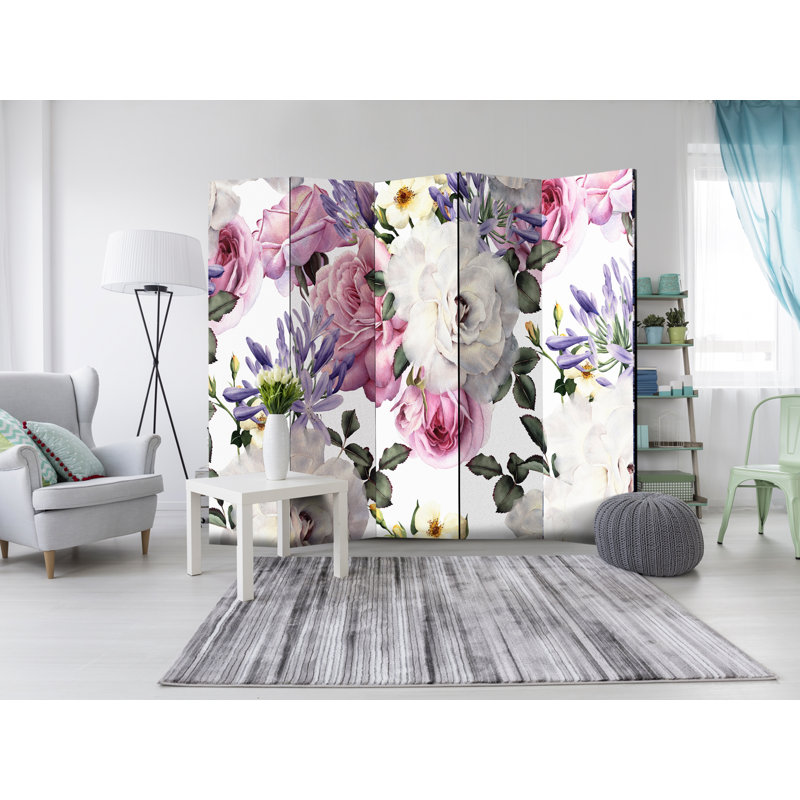 Glendell 225cm W x 172cm H 5 - Panel Solid Wood Folding Room Divider