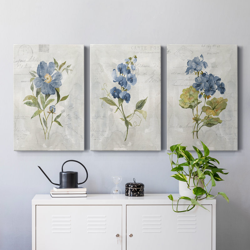 Blue Linen Geranium - ensemble de 3 reproductions sur toiles tendues, H 27 po x l 54 po x P 1 po