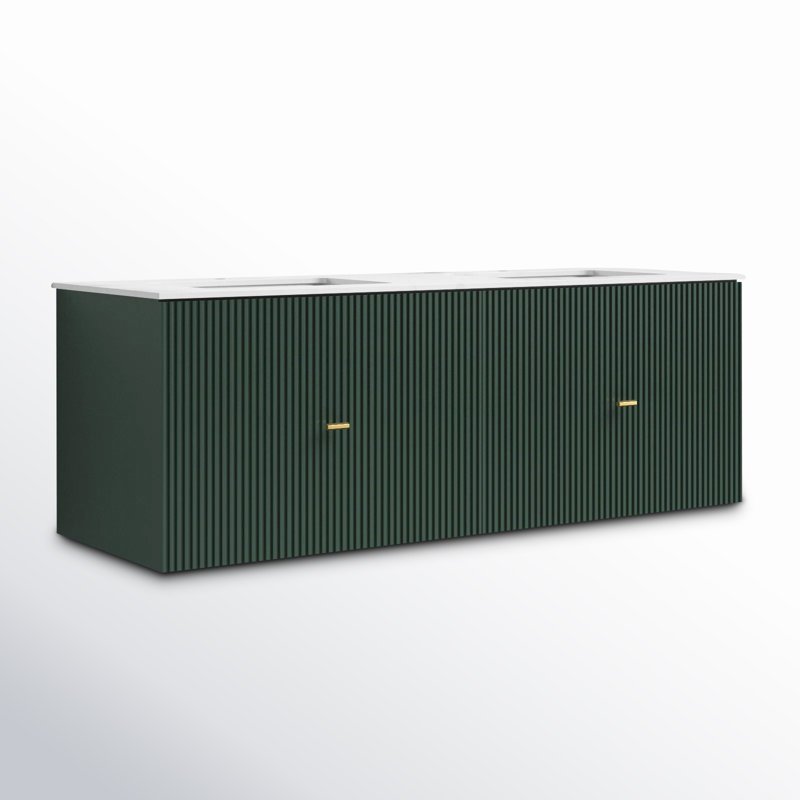 Meuble-lavabo mural moderne Jamell, Vert forêt, Blanc